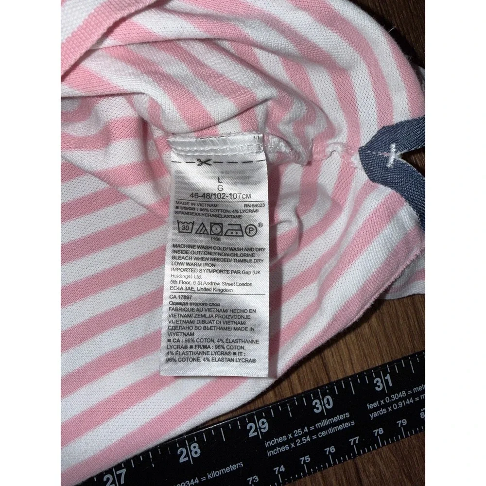 Banana Republic Mens L Pink‎ White Striped Pique Polo Shirt Standard Fit 887858